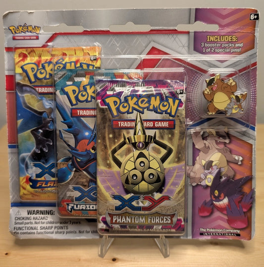 Pokemon TCG: XY PHANTOM FORCES, FURIOUS FISTS, FLASHFIRE 3 Pack Blister + Pin